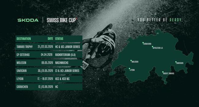 Škoda Swiss Bike Cup mit sechs Destinationen für 2026