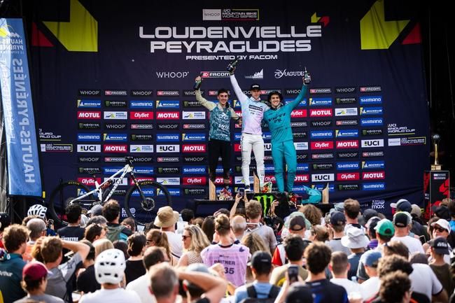 UCI Enduro World Cup - Men Elite podium in Loudvenvielle-Peyragudes WHOOP UCI Mountain Bike World Series