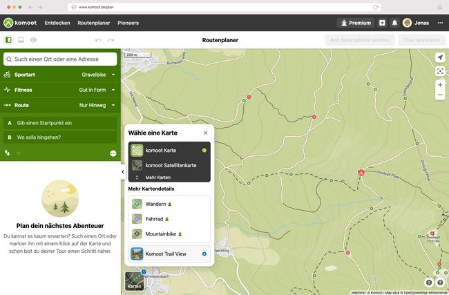 Routenplanung mit komoot Trail View